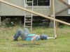 David taking a snooze after some hard work of lifting 6X6's up onto pier blocks. 