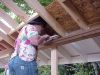 David caulking around blocks to make sure no bugs can get through. 
