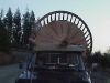 Staircase traveling over the gravel road. 