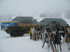 National Guard trucks waiting to transport the canned food. 