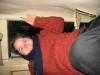 Christina climbing into her seat. 